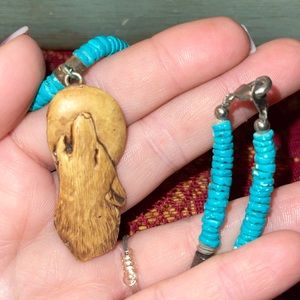 Wolf Pendant with Beaded Charm